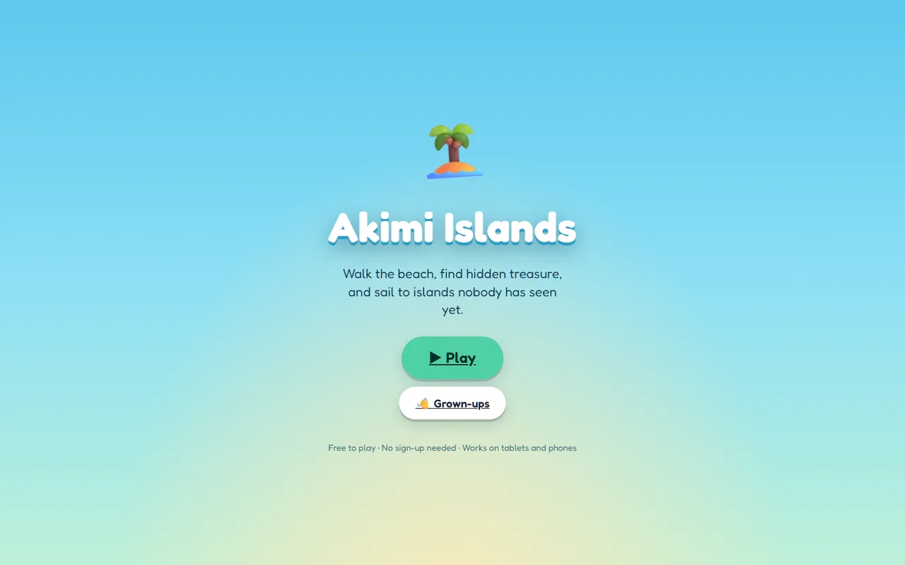 Akimi Islands browser game title screen.