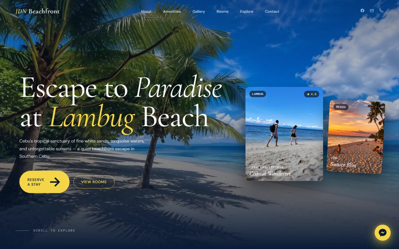 JDN Beachfront Resort website home page.