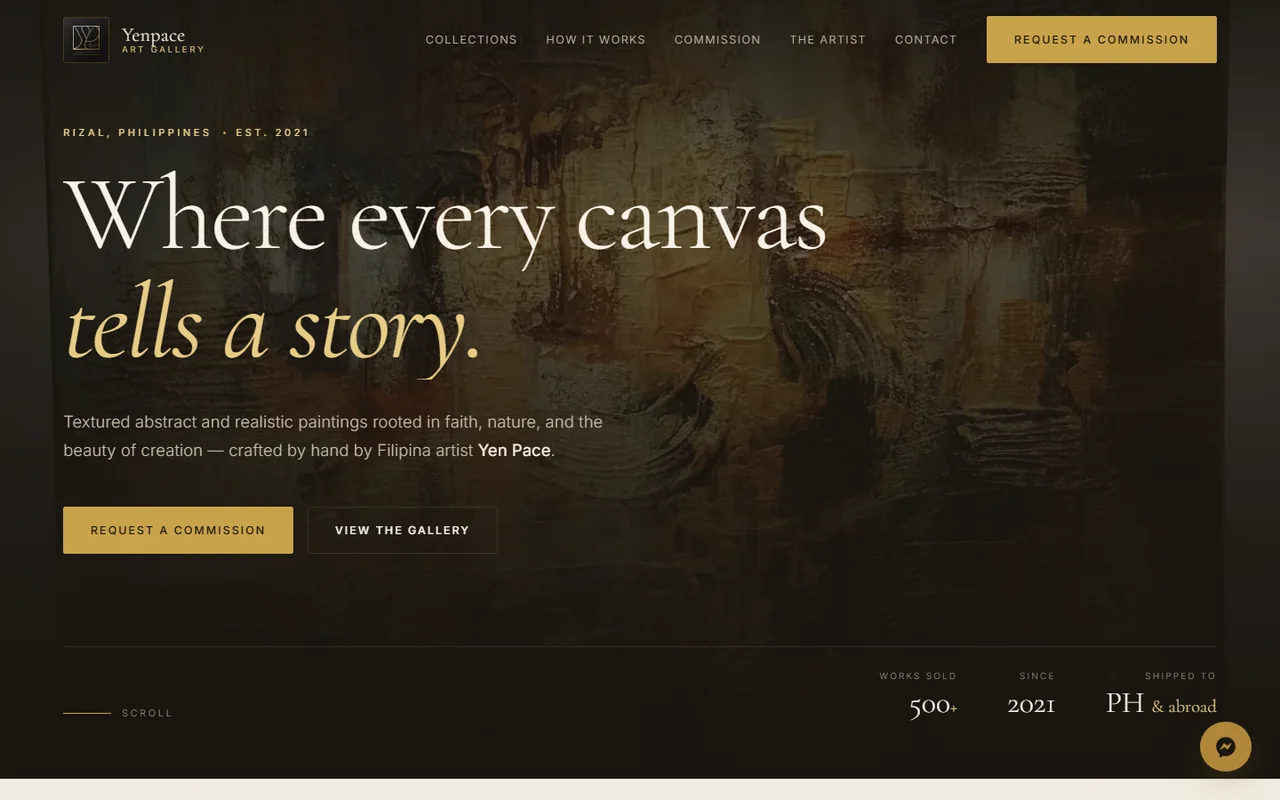 Yenpace Art Gallery website home page.
