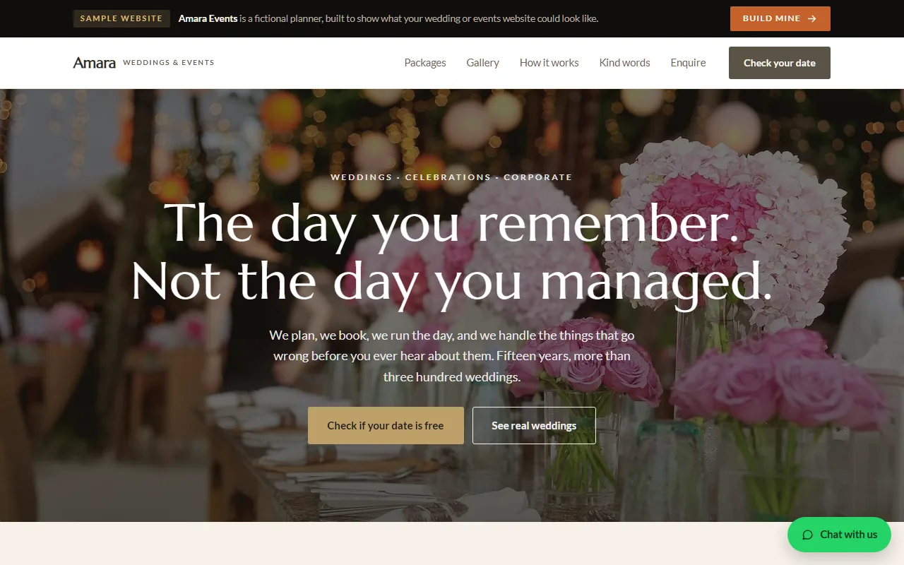 Amara Events sample wedding planning website.