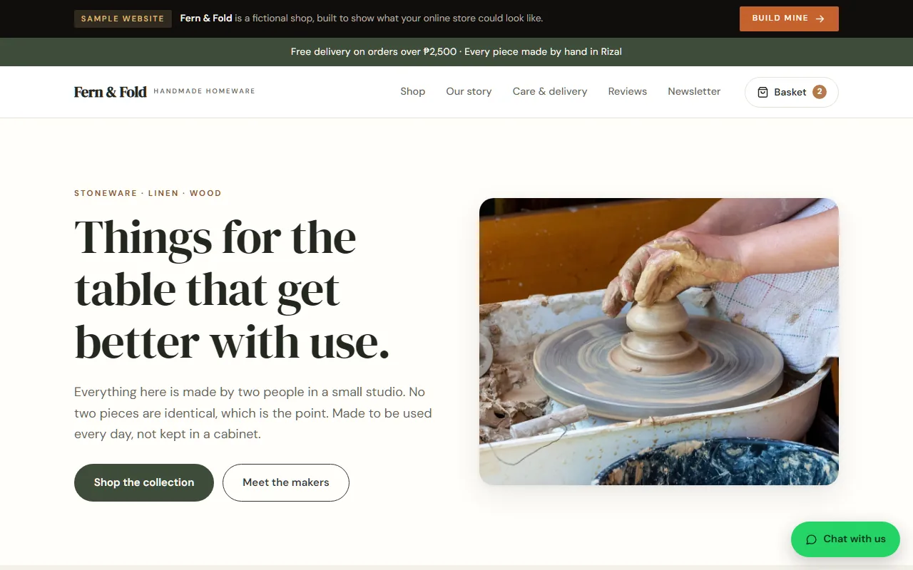 Fern and Fold sample online shop.