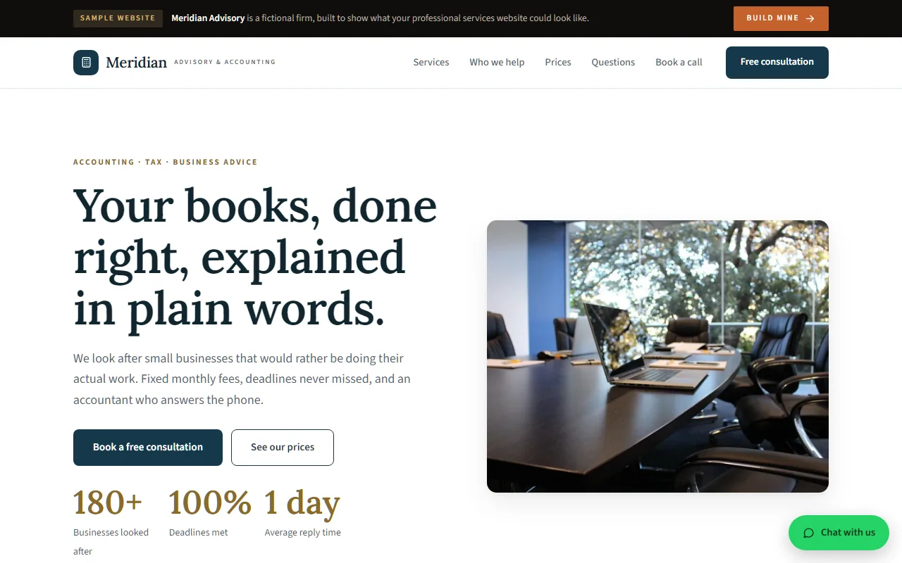Meridian Advisory sample accounting website.
